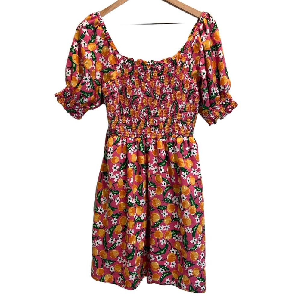 Draper James Pink Orange Floral Smocked Mini Dress